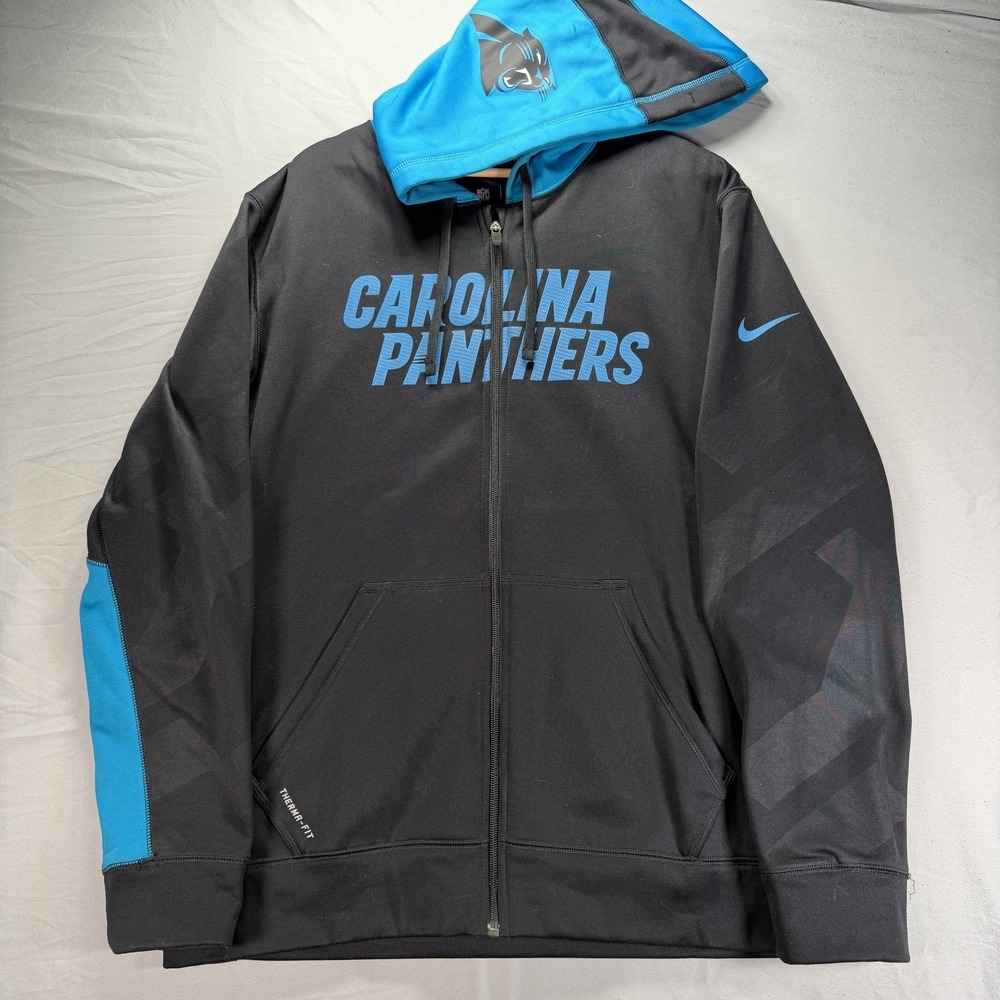 Nike Carolina Panthers Full Zip Hoodie Mens Large Therma Fit Sweatshirt